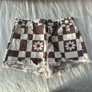 PacSun checkered flower jean shorts